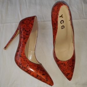 YCG ❤👠🌹 Red Roses Pumps 🌹👠❤